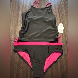 Girls Wonder Nation  2 pc Pink & Black Bathing Suit  Size 12